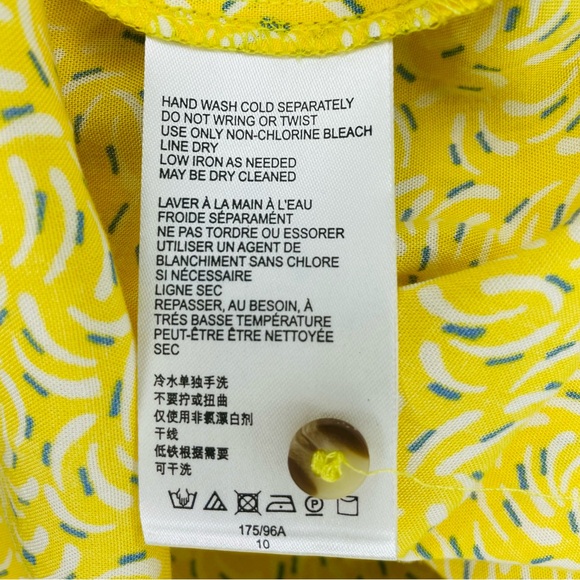 Maeve Anthropologie Blithe Yellow Patterned Shirt Button Tie Sleeve Size 10 - Picture 7 of 9